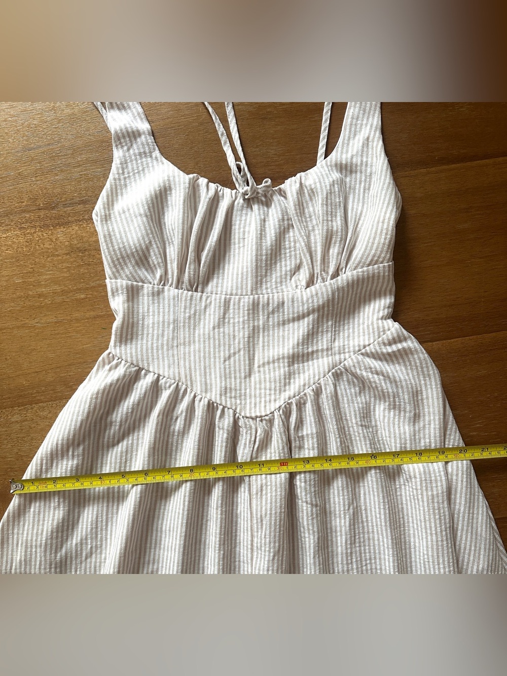 Beige Striped Dress Drop Waist Midi Dress Size Small - Picture 10 of 10